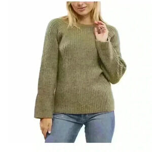 Fever Ladies'  Green Ribbed Crewneck Sweater